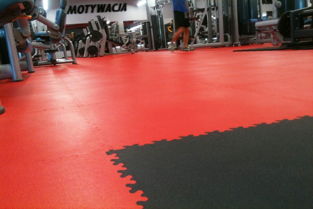 Interlocking tiles on gym floor